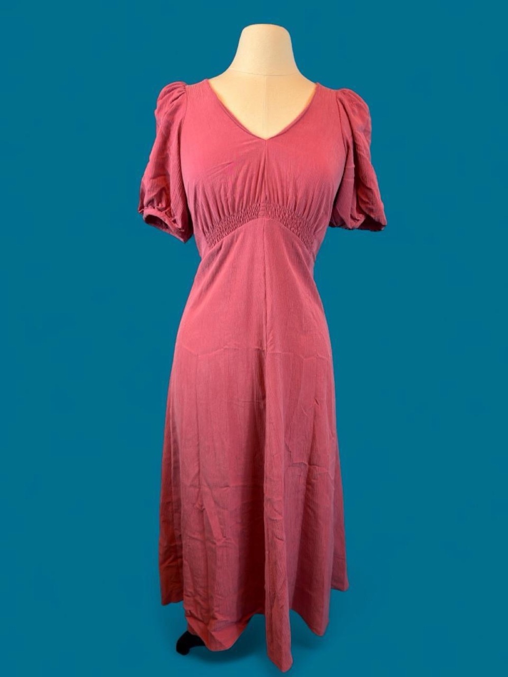 Zara Rose Pink V-Neck Maxi Dress Small with Puff Sleeves Like New